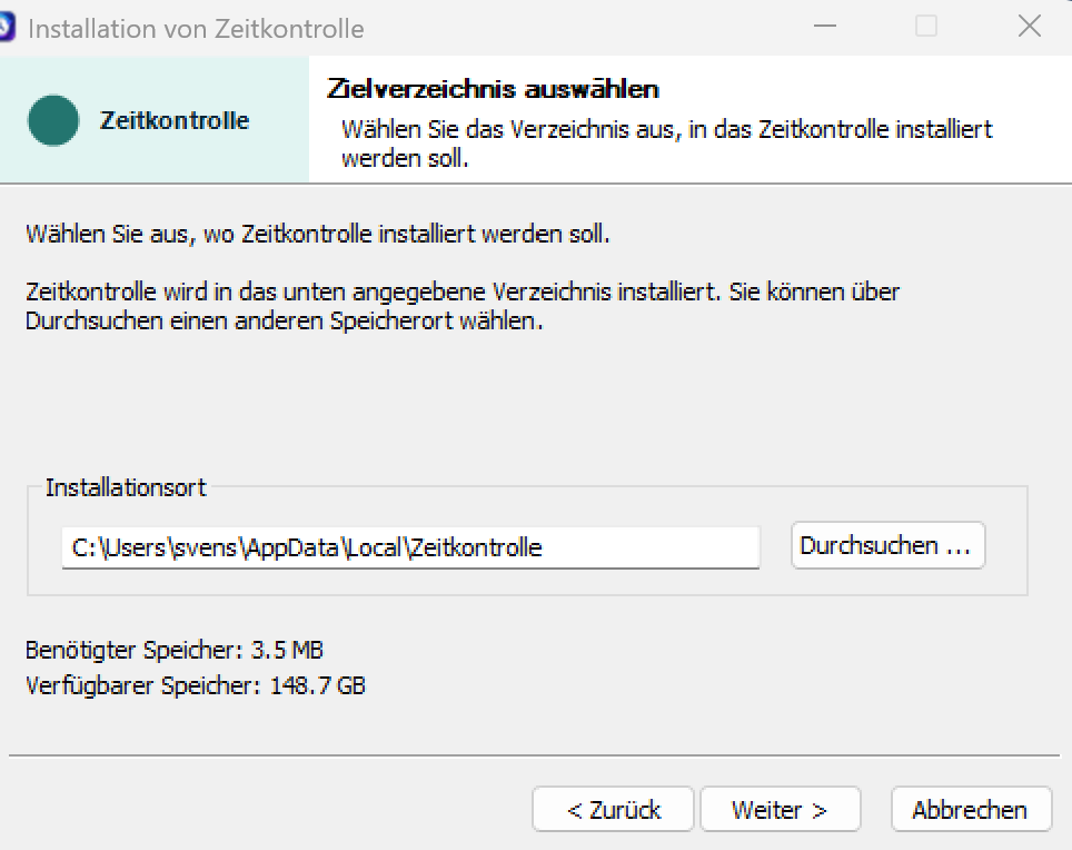 Auswahl des Installationsverzeichnisses