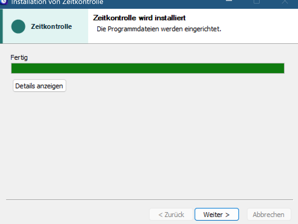 Installationsfortschritt abgeschlossen