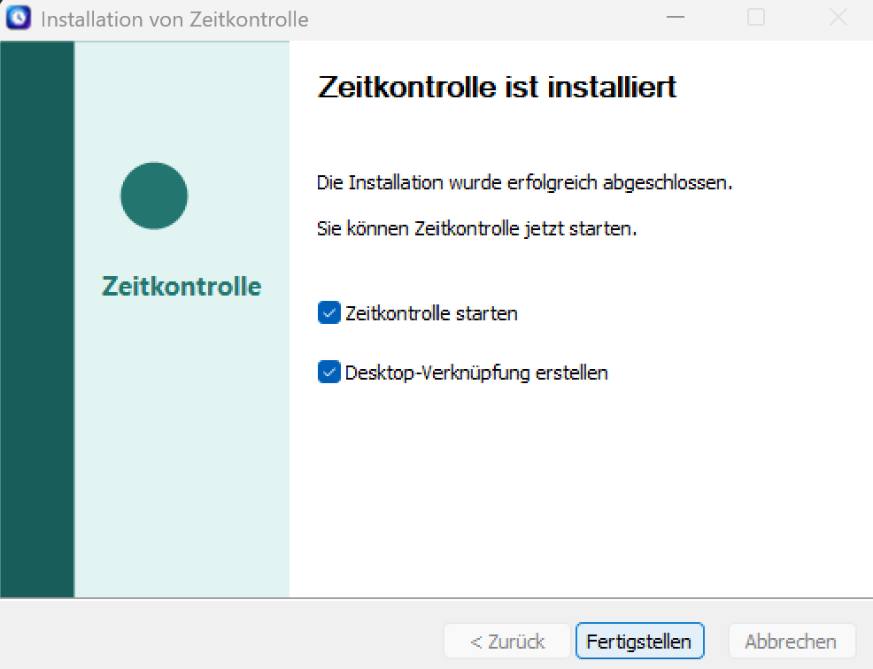 Abschlussseite der Installation
